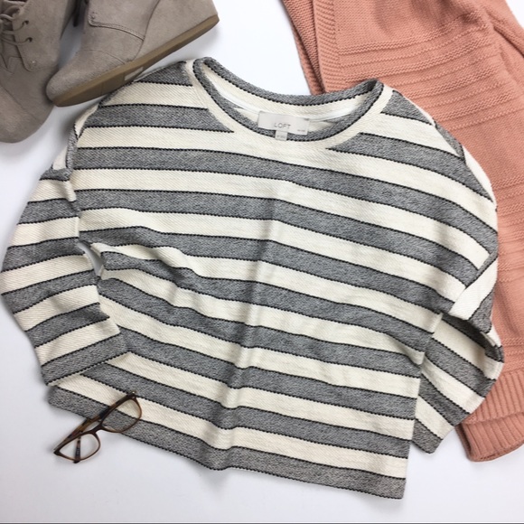 LOFT Tops - LOFT Cream & Grey Striped Cotton Top
